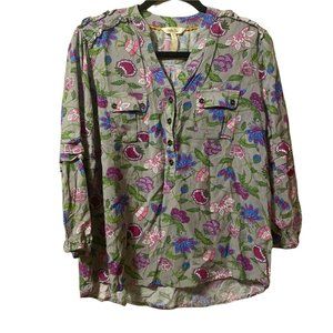 MATILDA JANE Womens TOP Gray Purple Pink Floral THINKING OUT LOUD Size Small